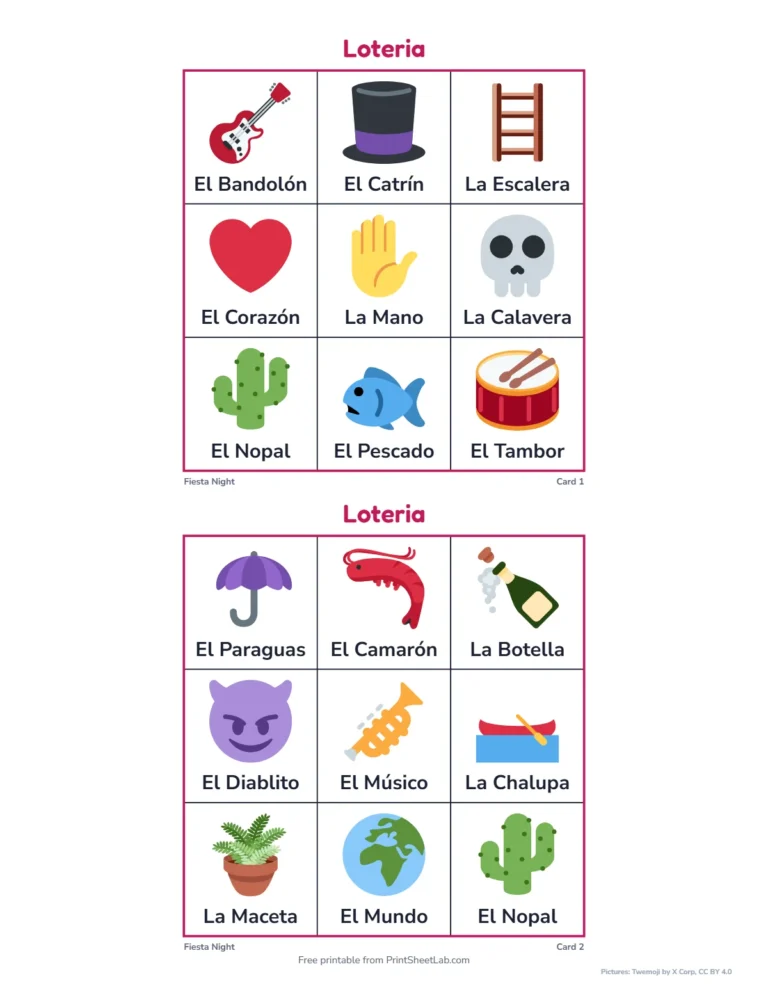Loteria printable: easy 3 by 3 tablas for young players