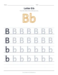 Letter B practice pack: trace, find, maze and color printable worksheet for preschool and kindergarten
