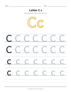 Letter C practice pack: trace, find, maze and color printable worksheet for preschool and kindergarten