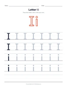 Letter I practice pack: trace, find, maze and color printable worksheet for preschool and kindergarten