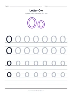 Letter O practice pack: trace, find, maze and color printable worksheet for preschool and kindergarten