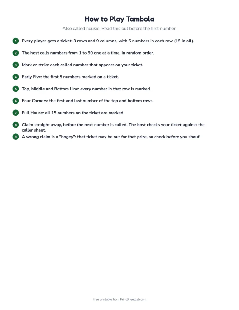 Mehendi tambola rules page: how to play and how to claim a prize