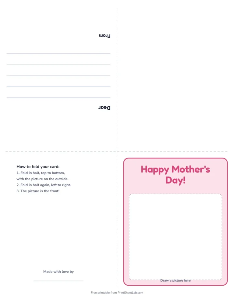 Mother's Day card printable: a fold-up greeting card that says Happy Mother's Day!