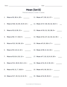Mean (Set B) printable worksheet for grade 6