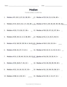 Median printable worksheet for grade 6