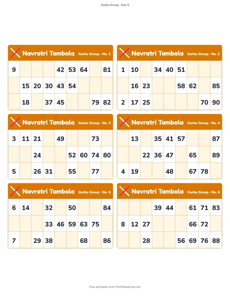 Navratri tambola: printable tickets titled Navratri Tambola