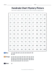 Mystery picture number grid: fish printable worksheet for grades 1 and 2