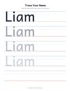Name tracing: 10 popular boys names printable worksheet for preschool