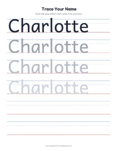 Name tracing: 10 longer names printable worksheet for preschool