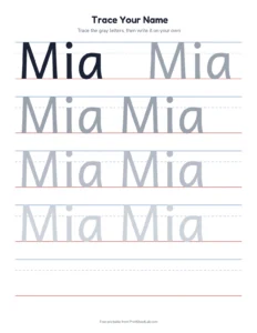 Name tracing: 12 short names printable worksheet for preschool