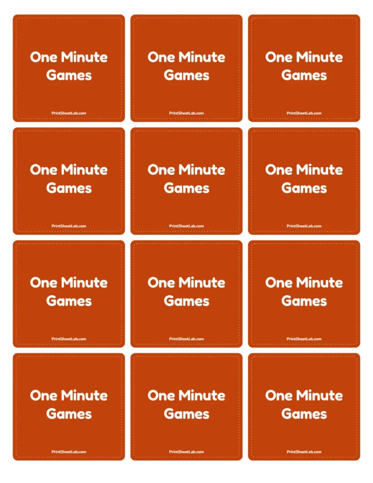 One minute games for kitty party card backs to print on the reverse of the cards