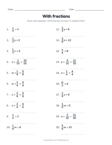 With fractions printable worksheet for grades 6 and 7