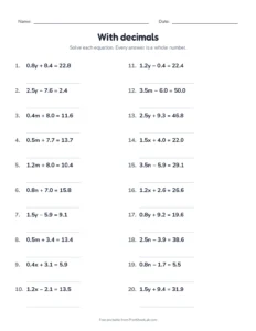With decimals printable worksheet for grade 7