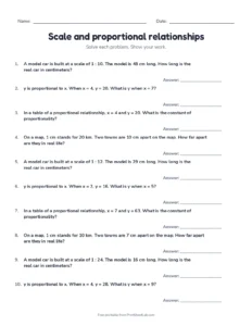 Scale and proportional relationships printable worksheet for grade 7