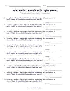 independent events probability worksheet