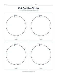 Cutting a circle printable worksheet for ages 4 to 5