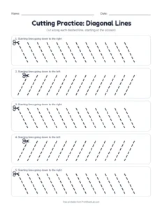 Cutting diagonal lines printable worksheet for ages 3 to 4