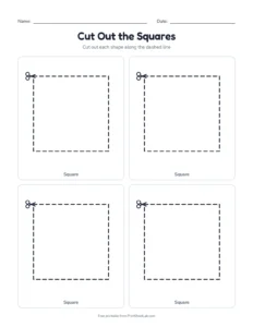 Cutting squares printable worksheet for ages 3 to 4
