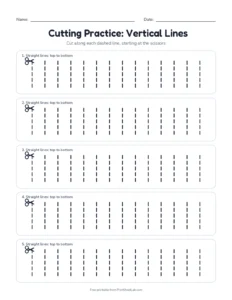 Cutting vertical lines printable worksheet for ages 3 to 4
