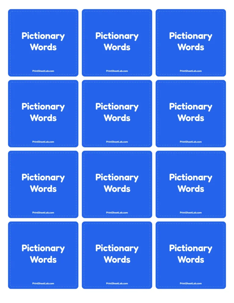 Pictionary words card backs to print on the reverse of the cards