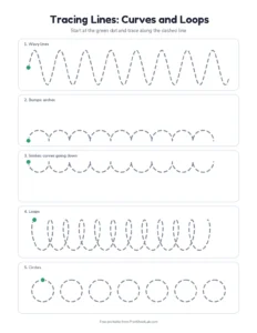 Before letters: curves and loops to trace printable worksheet for preschool