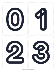 Printable numbers 0 to 9: four per page printable worksheet for preschool and kindergarten