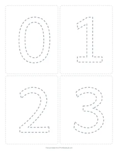 Dotted numbers 0 to 9 to trace printable worksheet for preschool and kindergarten