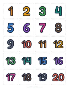 Printable numbers 1 to 50: colored cards printable worksheet for kindergarten and grade 1