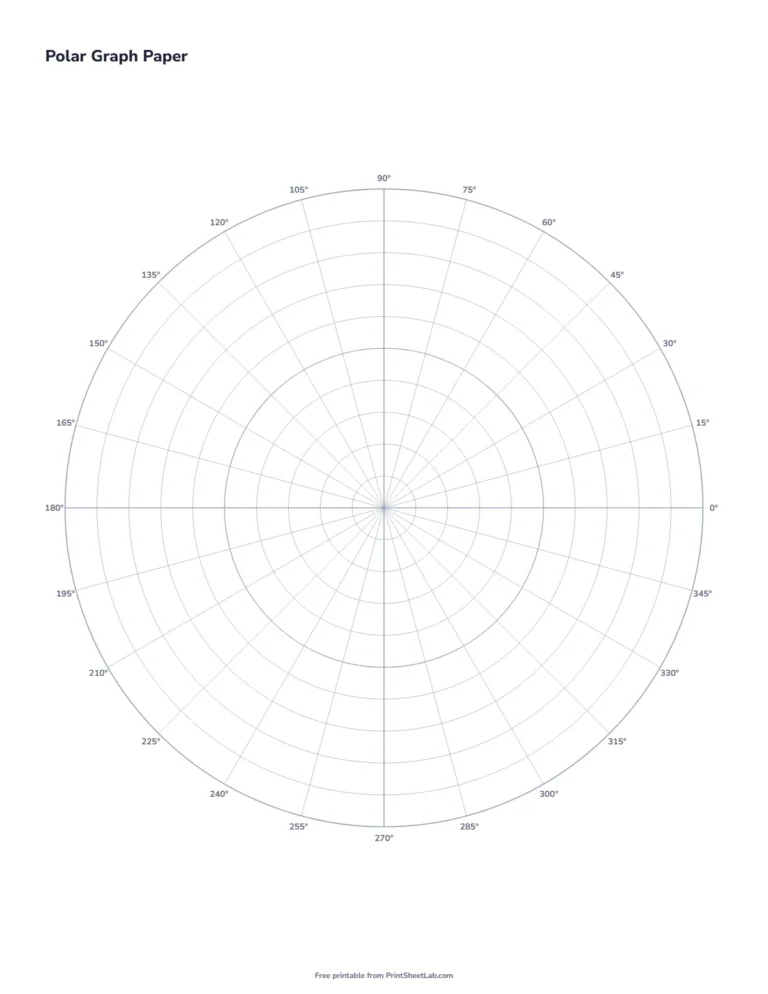 Polar graph paper printable with 10 circles and angle lines every 15 degrees