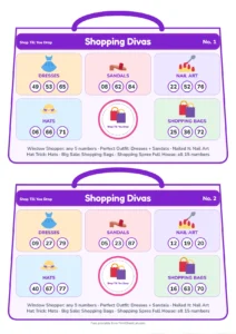 Shopping Divas Tambola picture tambola tickets with themed prize sections