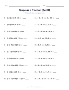 Slope as a fraction (Set B) printable worksheet for grade 8