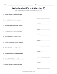 scientific notation practice: set B