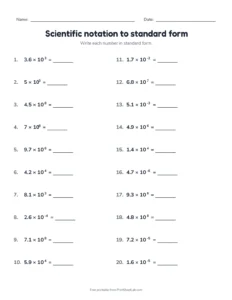 convert to scientific notation worksheet: back to standard form