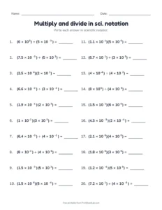 multiplying scientific notation worksheet