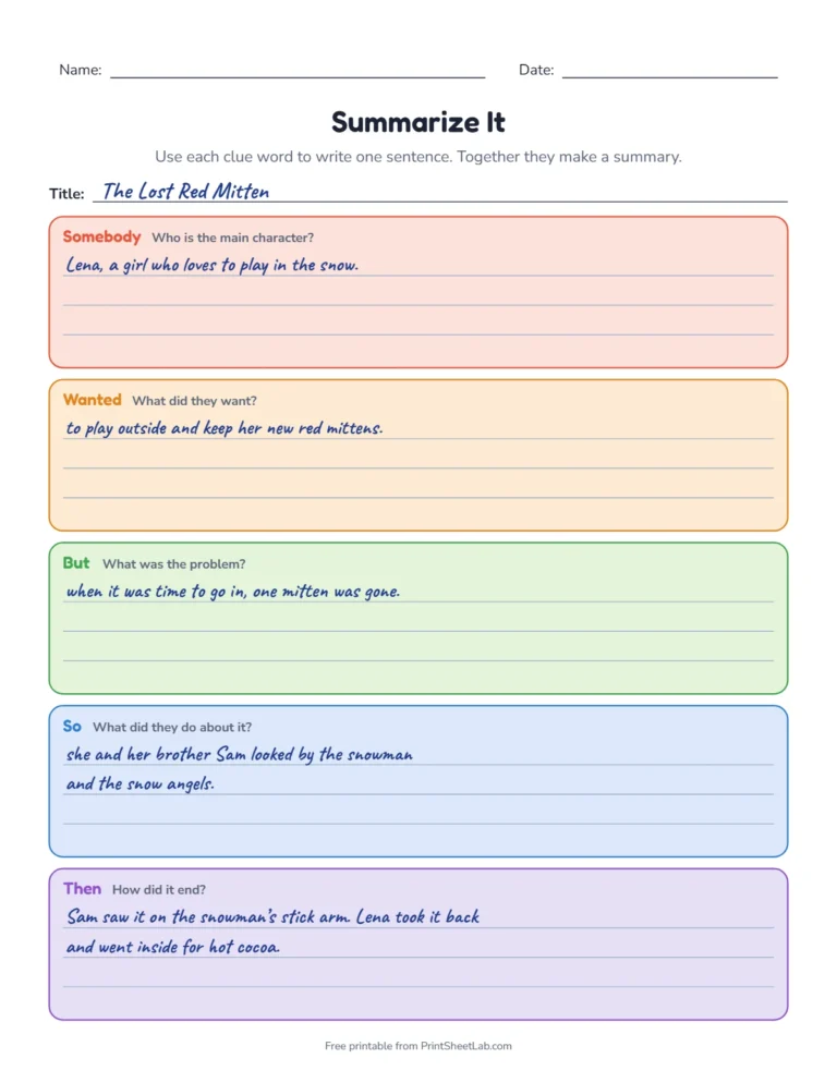 Somebody wanted but so then organizer filled in as a summary of The Lost Red Mitten