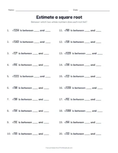 estimating square roots worksheet
