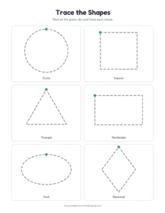 Trace all 12 shapes printable worksheet for preschool and kindergarten