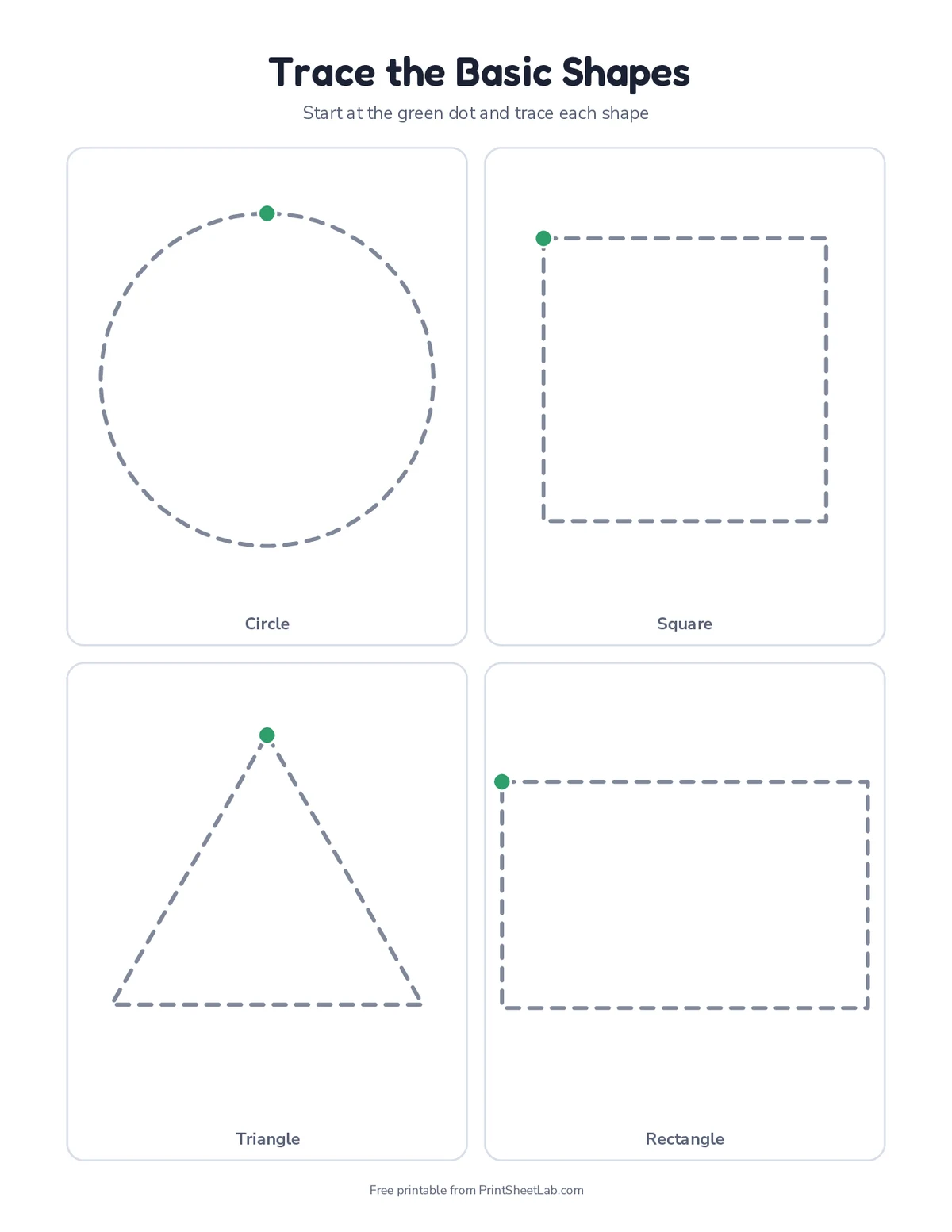 shapes worksheets: trace the basic shapes