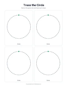 Trace the circle: four to a page printable worksheet for preschool and kindergarten