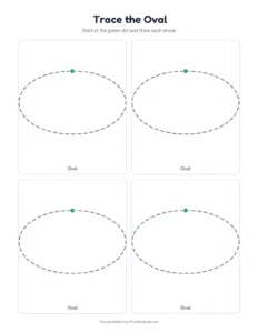 Trace the oval: four to a page printable worksheet for preschool and kindergarten