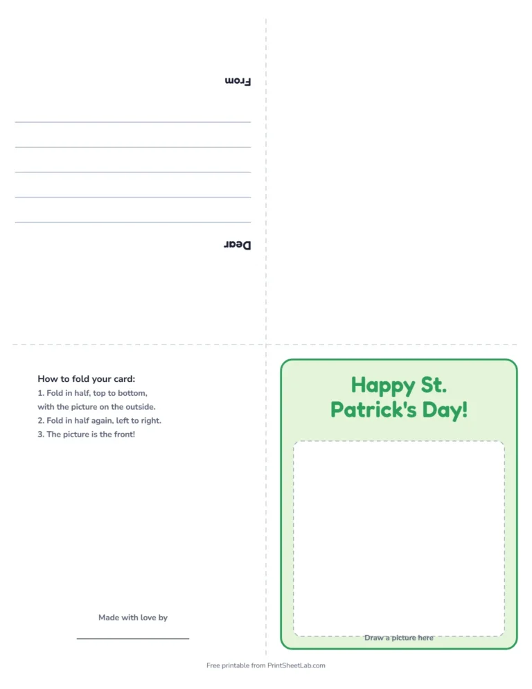 St. Patrick's Day card printable: a fold-up greeting card that says Happy St. Patrick's Day!