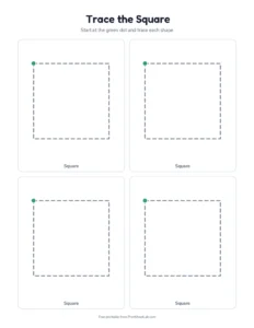 Trace the square: four to a page printable worksheet for preschool and kindergarten