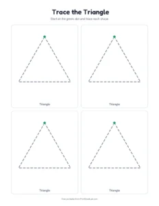Trace the triangle: four to a page printable worksheet for preschool and kindergarten