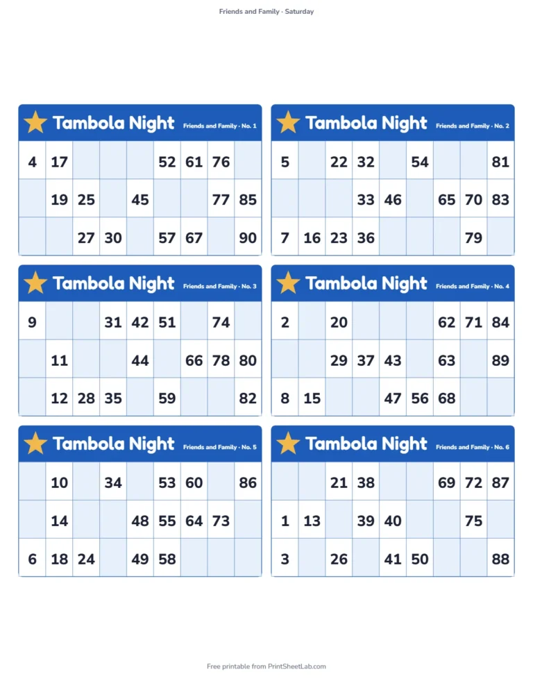 Tambola ticket generator: printable tickets titled Tambola Night
