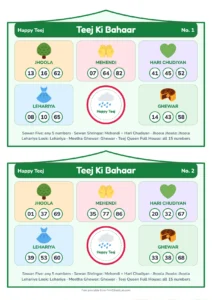 Teej Ki Bahaar Tambola picture tambola tickets with themed prize sections