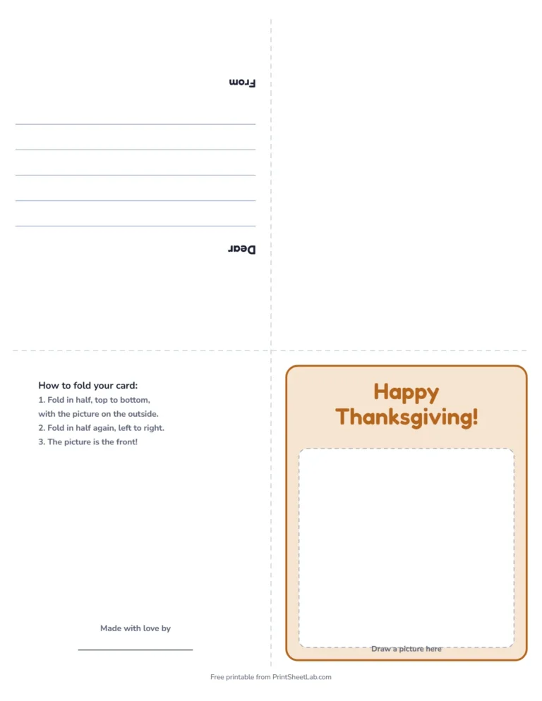 Thanksgiving card printable: a fold-up greeting card that says Happy Thanksgiving!