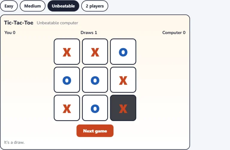 Tic tac toe against the unbeatable computer ending in a draw