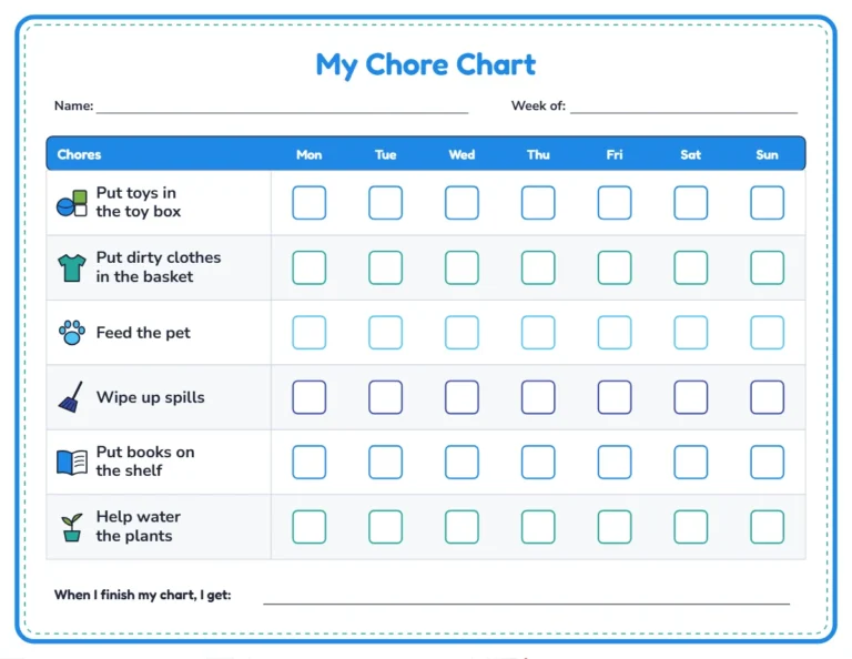 Toddler chore chart with pictures for ages 2 to 3