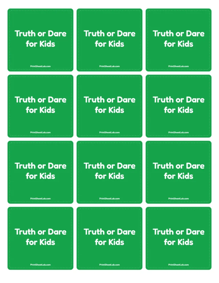 Truth or dare for kids card backs to print on the reverse of the cards