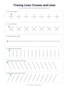 Tracing lines: crosses and lines printable worksheet for preschool and kindergarten